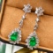14k Gold 3.53 Ctw Vivid Green Natural Emerald & Sapphire Earrings
