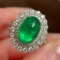 14k Gold 3.71 Ctw Vivid Green Natural Emerald & Diamond Ring