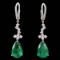 14k Gold 6.92 Ctw Vivid Green Natural Emerald & Diamond Earrings