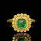 14k Gold 0.70 Ct Vivid Green Natural Emerald & Diamond Ring