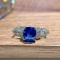 14k Gold 1.76 Ctw Vivid Blue Natural Sapphire & Diamond Ring