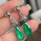 14k Gold 7.00 Ctw Vivid Green Natural Emerald & Diamond Earrings