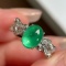 14k Gold 1.85 Ctw Vivid Green Natural Emerald & Diamond Ring