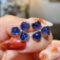 14k Gold 7.46 Ctw Vivid Blue Natural Sapphire & Diamond Earrings