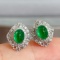 14k Gold 3.38 Ctw Vivid Green Natural Emerald & Diamond Earrings