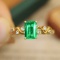 14k Gold 0.56 Ctw Vivid Green Natural Emerald & Diamond Ring
