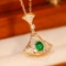 14k Gold 0.20 Ctw Vivid Green Natural Emerald & Diamond Necklace