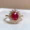 14k Gold 1.48 Ctw Vivid Red Natural Ruby & Diamond Ring
