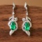 14k Gold 1.14 Ctw Vivid Green Natural Emerald & Diamond Earrings