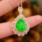 14k Gold 5.85 Ctw Vivid Green Natural Emerald & Diamond Pendant