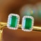 14k Gold 1.40 Ctw Vivid Green Natural Emerald & Diamond Earrings
