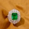14k Gold 3.11 Ctw Vivid Green Natural Emerald & Diamond Ring