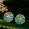 14k Gold 1.28 Ctw Vivid Green Natural Emerald & Diamond Earrings