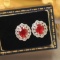 14k Gold 1.24 Ctw Natural Ruby & Diamond Earrings