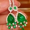 14k Gold 10.87 Ctw Vivid Green Natural Emerald & Diamond Earrings