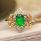 14k Gold 1.03 Ctw Vivid Green Natural Emerald & Diamond Ring