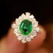 14k Gold 1.94 Ctw Vivid Green Natural Emerald & Diamond Ring