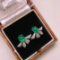 14k Gold 1.83 Ctw Vivid Green Natural Emerald & Diamond Earrings