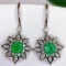 14k Gold 3.04 Ctw Vivid Green Natural Emerald & Diamond Earrings