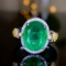 14k Gold 4.88 Ctw Vivid Green Natural Emerald & Diamond Ring