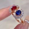 14k Gold 2.01 Ctw Vivid Blue Natural Sapphire & Ruby & Diamond Ring