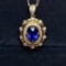 14k Gold 0.64 Ctw Vivid Blue Natural Sapphire & Diamond Pendant