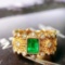 14k Gold 1.04 Ctw Vivid Green Natural Emerald & Diamond Ring