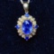 14k Gold 1.49 Ctw Vivid Blue Natural Sapphire & Diamond Pendant