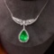 14k Gold 10.36 Ct Vivid Green Natural Emerald & Diamond Necklace