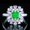 14k Gold 0.76 Ctw Vivid Green Natural Emerald & Diamond Ring