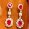 14k Gold 3.3 Ct Vivid Red Natural Ruby & Diamond Earrings