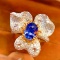 14k Gold 1.8 Ct Vivid Blue Natural Sapphire & Diamond Ring