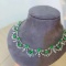 14k Gold 12.6 Ct Vivid Green Natural Emerald & Sapphire & Diamond Necklace