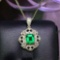 14k Gold 1.3 Ct Vivid Green Natural Emerald & Diamond Pendant