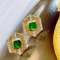14k Gold 1.1 Ctw Vivid Green Natural Emerald & Diamond Earrings