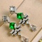14k Gold 1.8 Ctw Vivid Green Natural Emerald & Diamond Earrings