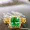 14k Gold 1.85 Ctw Vivid Green Natural Emerald & Diamond Ring