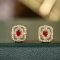 14k Gold 0.8 Ctw Vivid Red Natural Ruby & Diamond Earrings