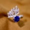 14k Gold 1.50 Ctw Vivid Blue Natural Sapphire & Diamond Ring