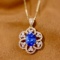 14k Gold 2.66 Ctw Natural Sapphire & Diamond Pendant