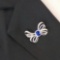 14k Gold 3.62 Ctw Natural Sapphire & Diamond Brooch