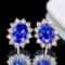 14k Gold 4.31 Ctw Vivid Blue Natural Sapphire & Diamond Earrings