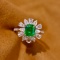 14k Gold 2.28 Ctw Vivid Green Natural Emerald & Diamond Ring
