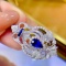14k Gold 2.41 Ctw Vivid Blue Natural Sapphire & Diamond Brooch/pendant