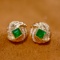 14k Gold 0.10 Ct Vivid Green Natural Emerald & Diamond Earrings