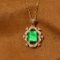 14k Gold 0.90 Ctw Vivid Green Natural Emerald & Diamond Pendant