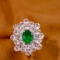 14k Gold 3.12 Ctw Vivid Green Natural Emerald & Diamond Ring