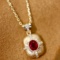14k Gold 0.43 Ctw Vivid Red Natural Ruby & Diamond Pendant
