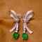 14k Gold 2.53 Ctw Vivid Green Natural Emerald & Diamond Earrings