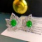 14k Gold 1.21 Ctw Vivid Green Natural Emerald & Diamond Earrings
